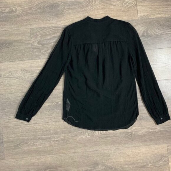 Aritzia Wilfred Blouse Half Button Front Long Sleeve Sheer Black Size XS - Picture 10 of 13